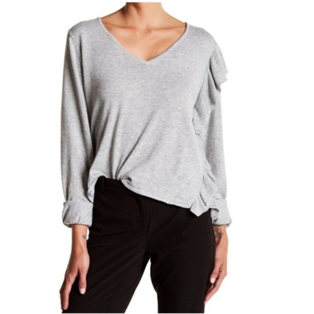 John + Jenn V-Neck Asymmetrical Ruffle Sweater S